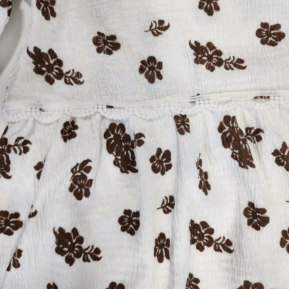 Mikarose Dress Floral Size M White/Brown Spring Tiered Cloud Dress Pockets Lace - Picture 6 of 12